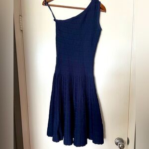 Michael Kors One shoulder jacquard knit Blue dress Asymmetrical Stretch XXS NWT
